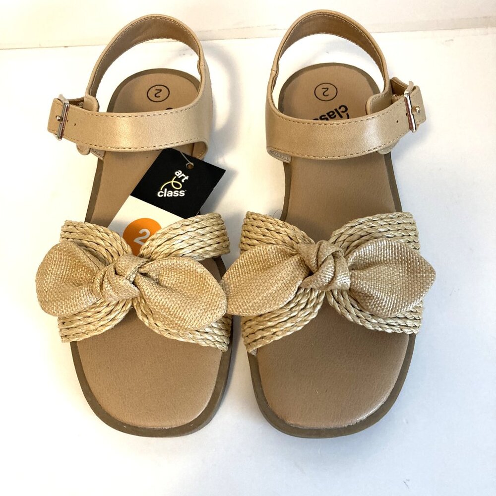 Girls Art Class Mari Raffia Woven Bow Sandals Size 2
